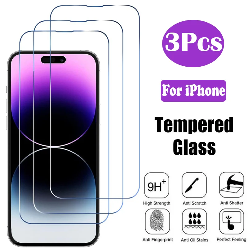 

Закаленное стекло для iPhone 15 14 13 12 11 Pro Max XR X XS, защитная пленка для экрана iPhone 12 13 Mini 6 6s 7 8 14 Plus, стекло, 3 шт.