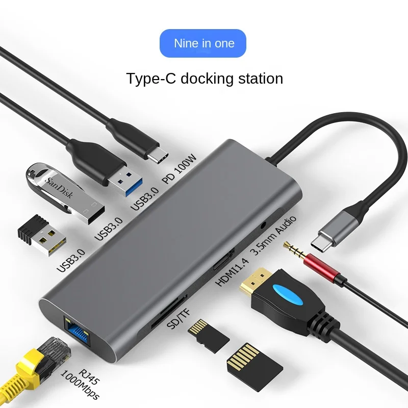 

Type-C Expansion Dock HDMI Gigabit Network Port Multi-Function Expansion USB3.0 Hub Mobile Phone Computer Converter