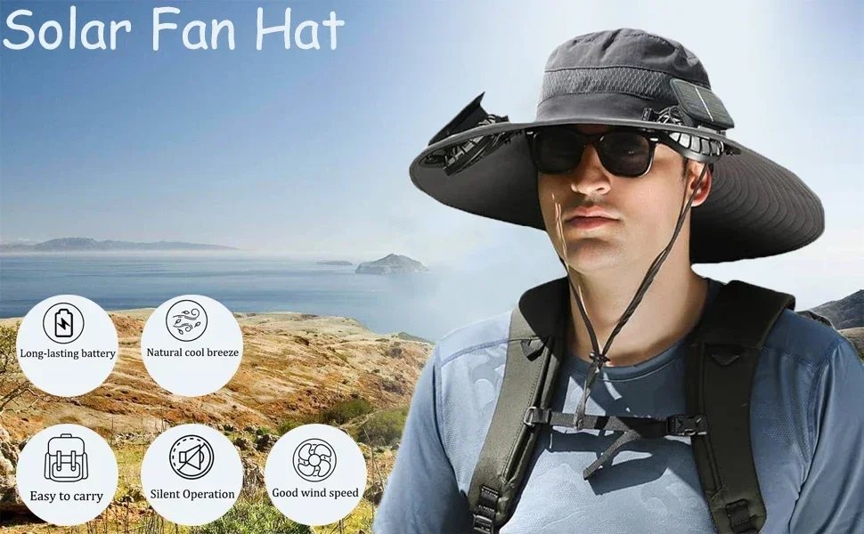 Solar & USB Powered Fan Outdoor Fishing Bucket Sunscreen Sun  display picture 1