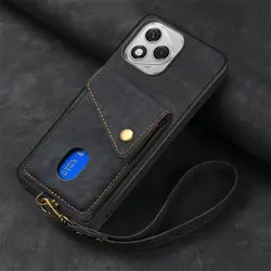 Luxury Leather Card Magnet Back Case - Premium Smart Cover  Etui for Honor 600 Smart (Black)