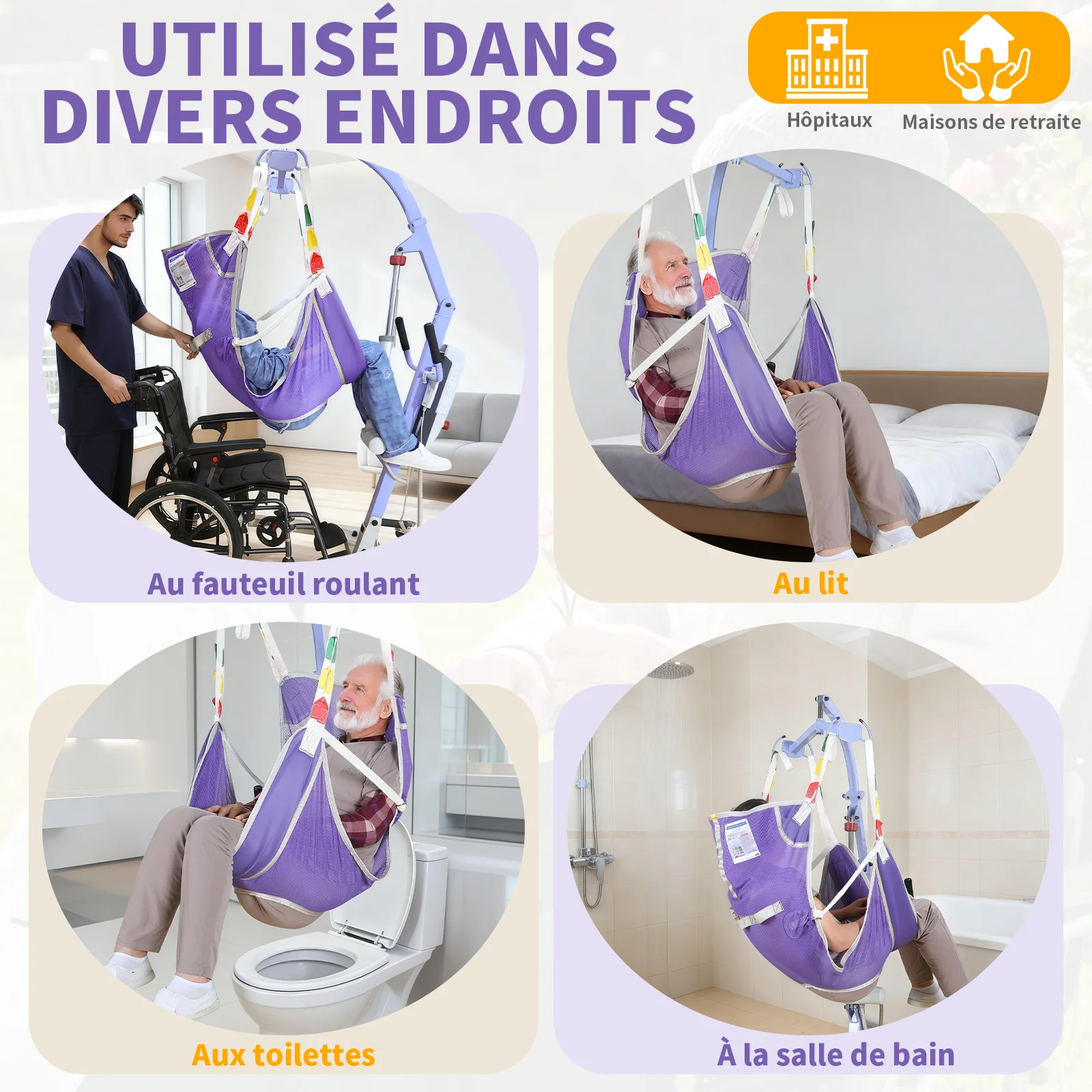 Ehucon Patient Hoyer Lift Transfer Medical hoist Sling with Commode Opening for Ederly Bariatric Disabled SWL 500lbs
