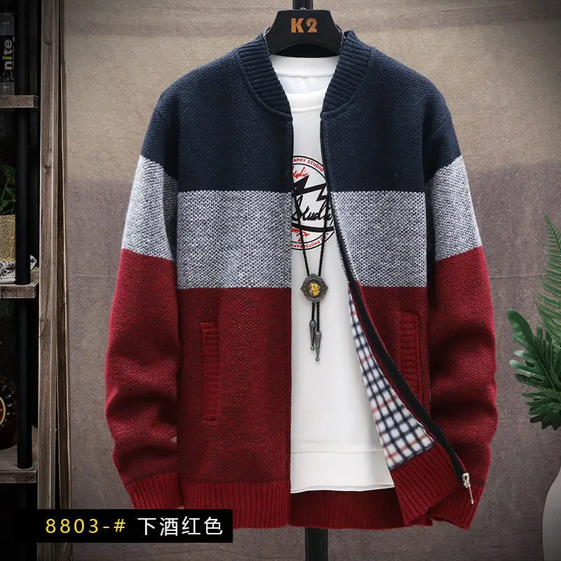 Autumn Winter Korean Style Patchwork Fleece Thick Knitwear Man Fashion All Match Jacket Male Vintage Y2K Top Casual Gentmen Coat
