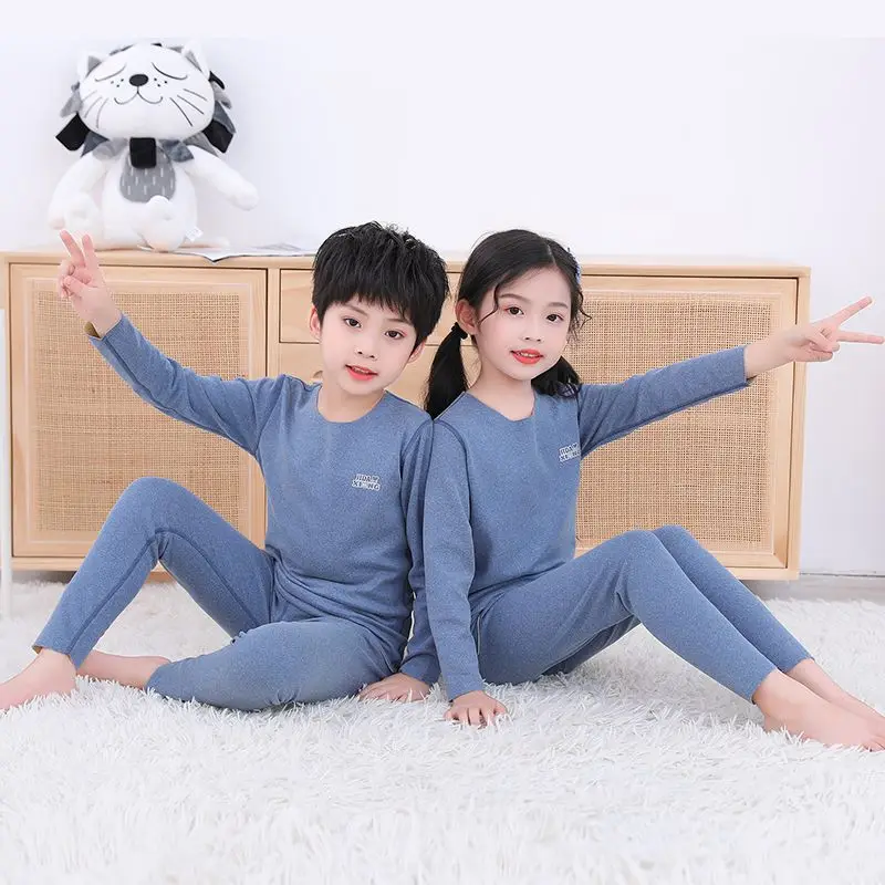 2Y to 12Y Children Thermal Underwear Set Fleece Single-layer Boys Girls Winter Clothes 2021 New Baby Cartoon Warm Pajamas Suit pajama sets cute	 Sleepwear & Robes