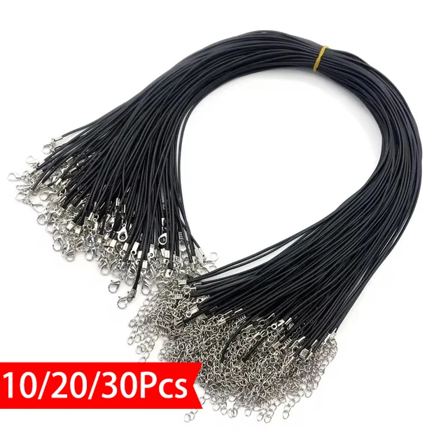 Corde tressée en cuir noir avec prolongateur de 5cm, 45cm, 10/20/30 pièces 1