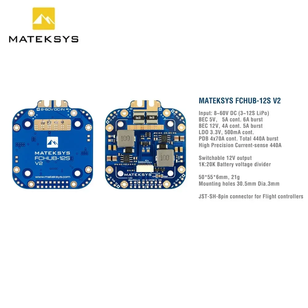 Matek FCHUB-12S V2 PDB 5V/12V BEC Capteur Courant 3-12S Lipo Drone FPV