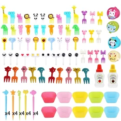 Cute Animal Snack Forks & Silicone Dividers Set for Kids (96 pcs square)