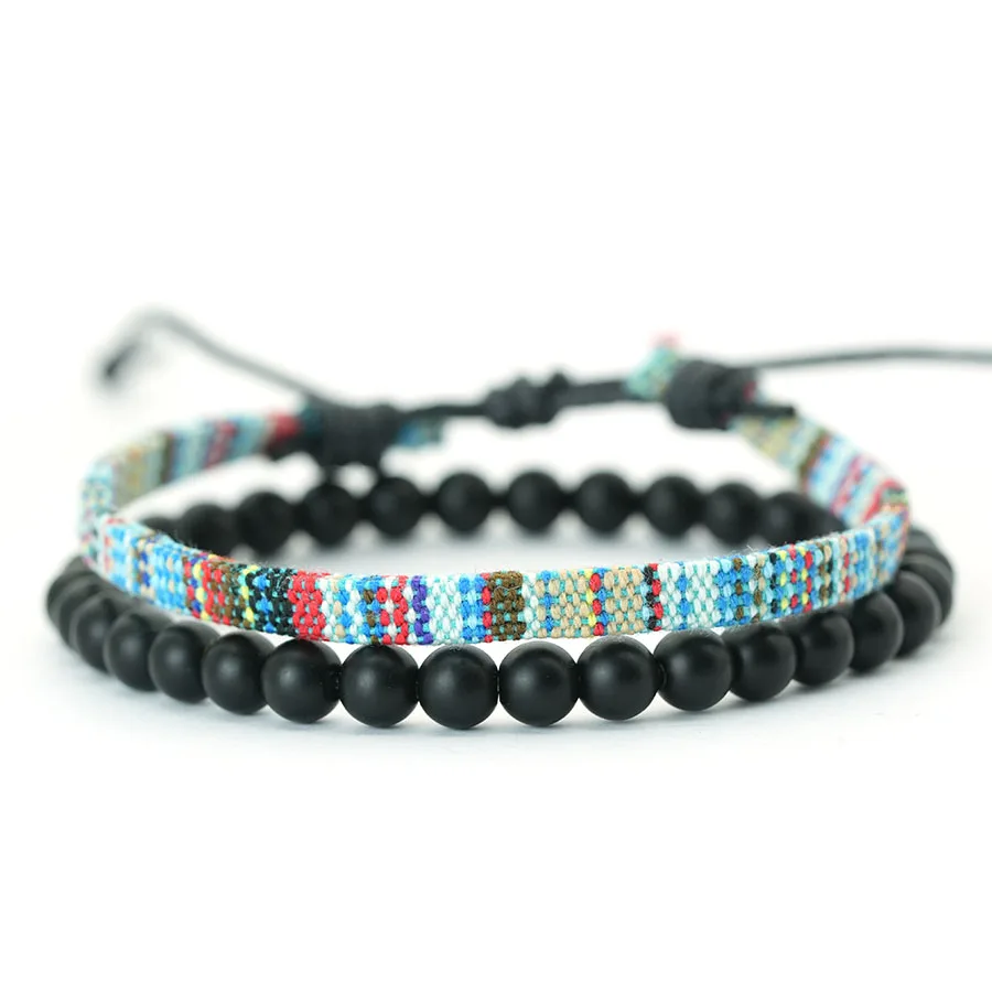 Handmade Woven Fabric Men Bracelet Set 5 Colors