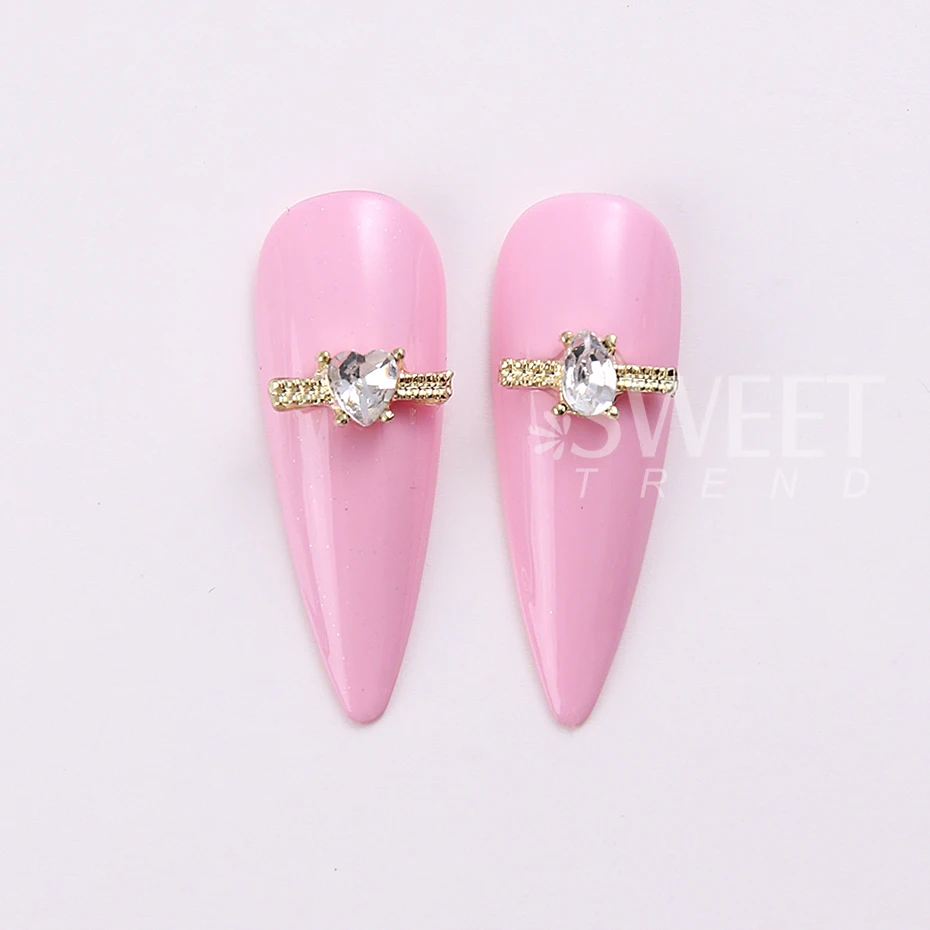 20pcs Mixed Ring Metal Nail Art Decorations Charm Ornaments Shining Golden Love Heart Rhinestones Nail Accessories Jewelry Parts