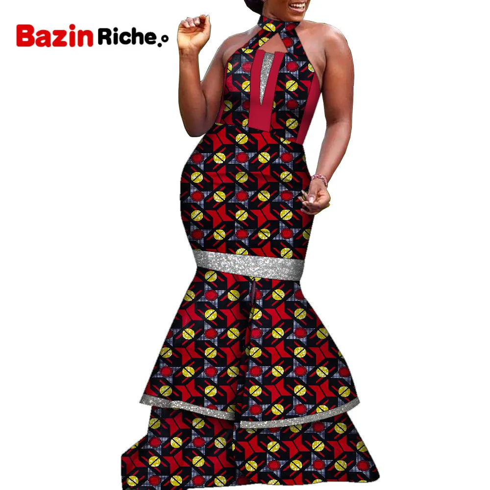 

New African Clothes Glitter Fabric Patchwork Dress Sexy for Women Evening Weddiing Ankara Traditional Clothing Lady Party WY1920