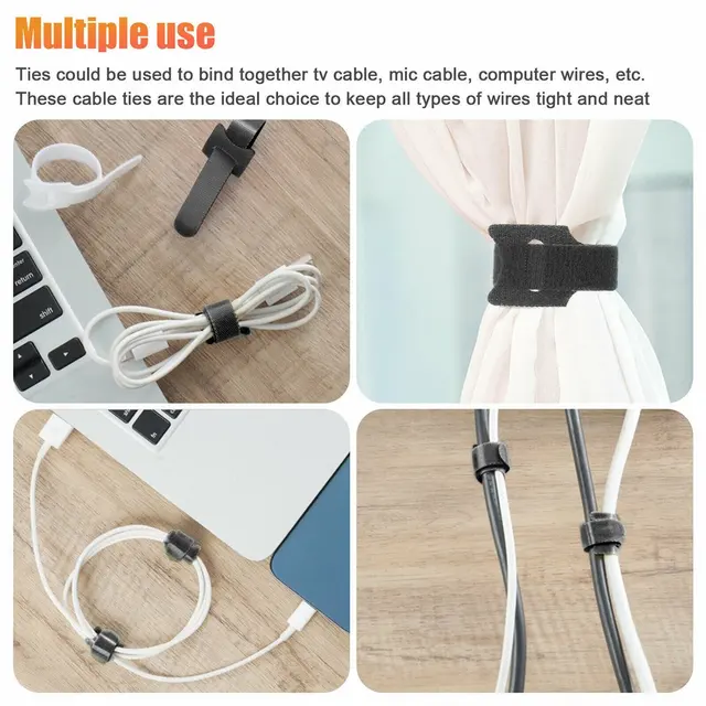 50PCS Reusable Cable Sorter Cable Tie Mouse Headset Wire Nylon Wire Cable  Tie Ring Clamp Fastening