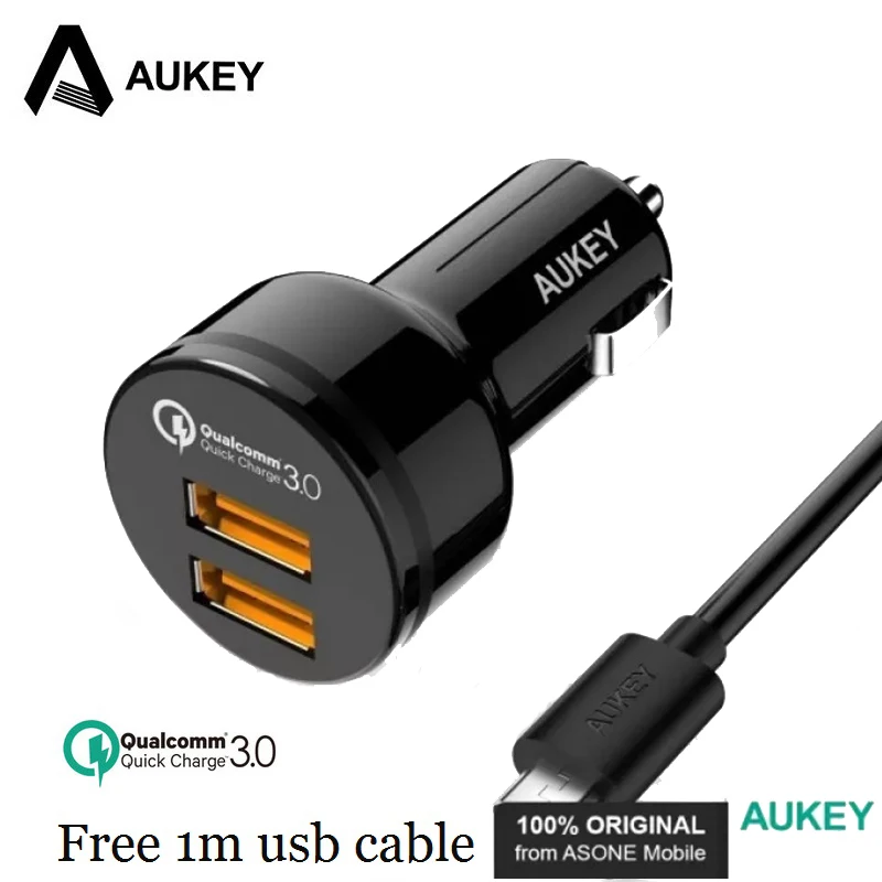Original Aukey Cct8 36w 2 Usb Car Charger Dualport Output