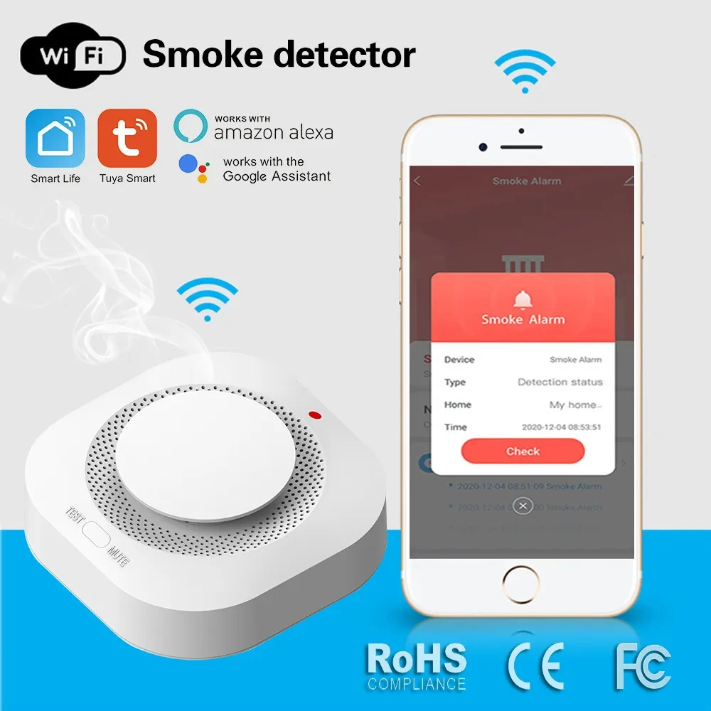 

SMARSECUR Wifi 433mhz Wireless Smoke Detector Sensor Highly Sensitive For smart Life app control Power by Tuya