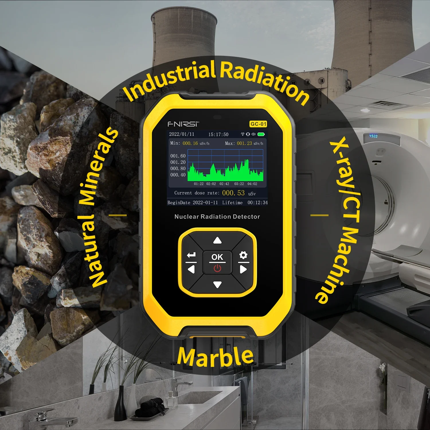 FNIRSI GC-01 Nuclear Radiation Detector Geiger Counter X-ray Beta Gamma Detector Dosimeter Y-ray Β-ray Radioactive Tester Meter 2