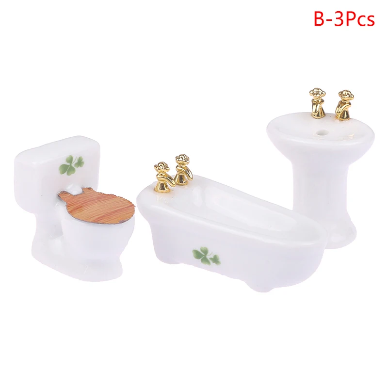 1Set 1:12 Dollhouse Miniature Bathtub Toilet Washing Table Matching Model Bathroom Furniture Decor Toy Doll House Accessories 1 12 dollhouse simulation bathroom toy white wash basin dollhouse 1 12 dollhouse simulation toilet model furniture miniature