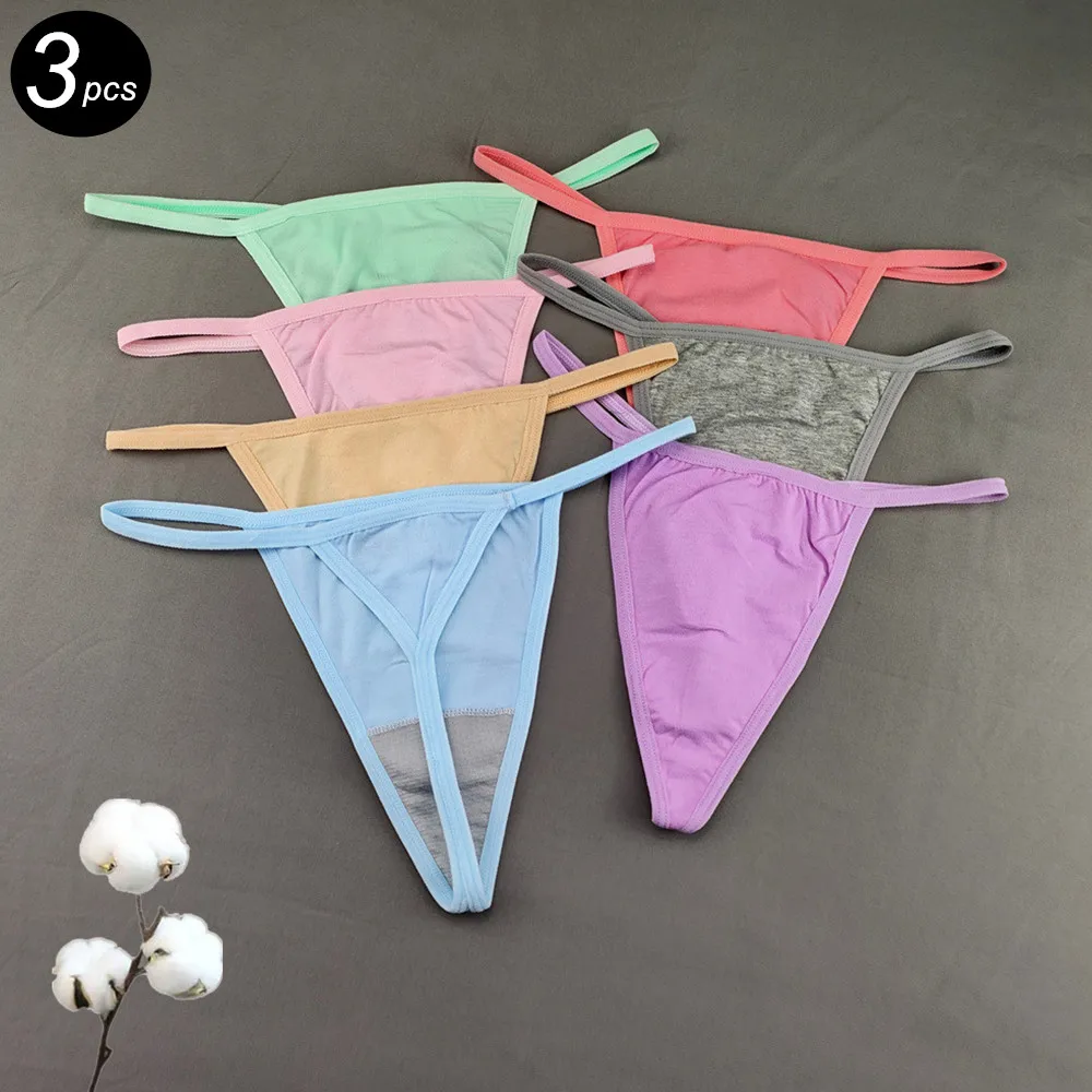 3Pcs/Pack Simple Women Cotton String Thong Low Waist Seamless Underwear