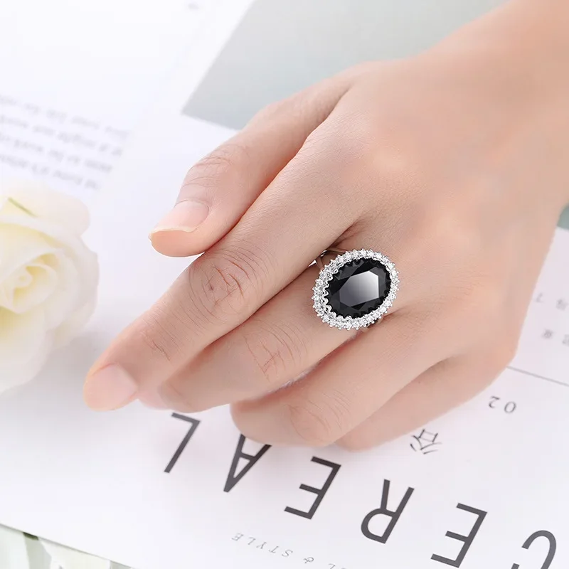 Vintage Female Wedding Ring 925 Sterling Silver Round Black Micro Pave Zircon for Women Jewelry,silver rings,silver ring,wedding rings