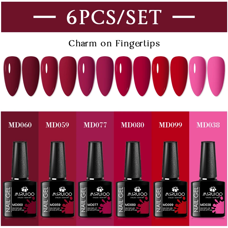 MSRUIOO 6Pcs/Set Colorful Gel Nail Polish Nail Supplies Semi Permanent Soak Off Nail Art Gel Varnish Manicure For Nails 3