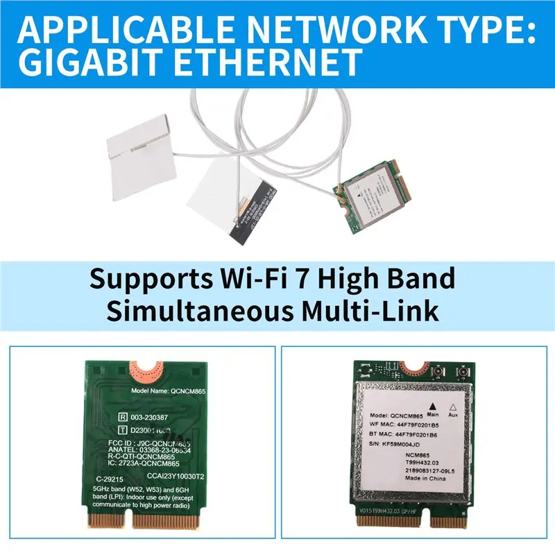 A23F-Wifi7 트라이 밴드 QCNCM865 블루투스 5.4 무선 와이파이 카드 트라이 밴드 2.4G/5G/6Ghz 네트워크 무선 어댑터 (윈도우11용)