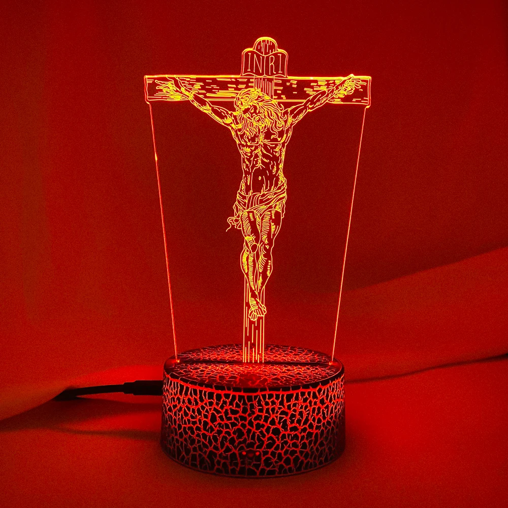 최신 기독교 존경 예수 모양 교회 장식 3D 조명 케이블, LED USB 분위기 야간 조명, 멀티 컬러 테이블 램프 선물
