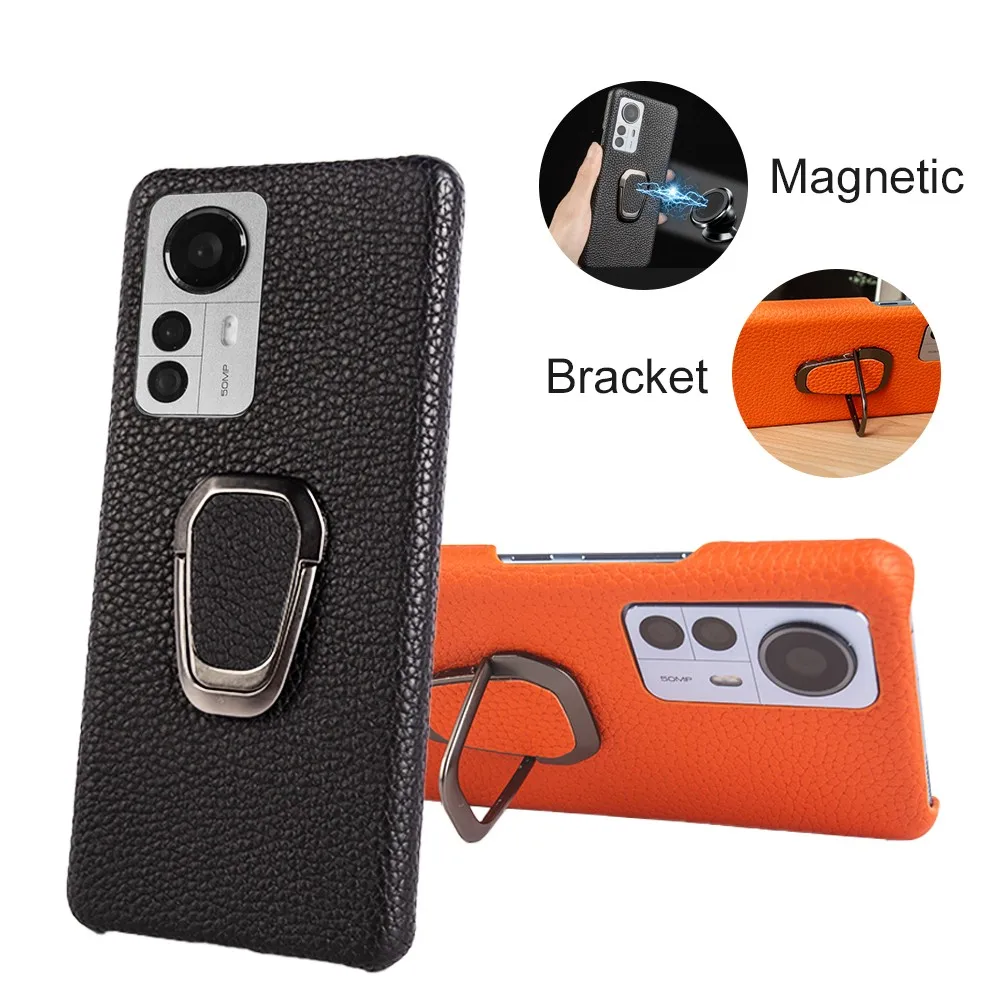 Metal Ring Genuine Real Leather Cases For Xiaomi 13t pro Case Mi13 12S 12Pro 12SUltra mi12Lite Cover Back Cover Protect Fundas