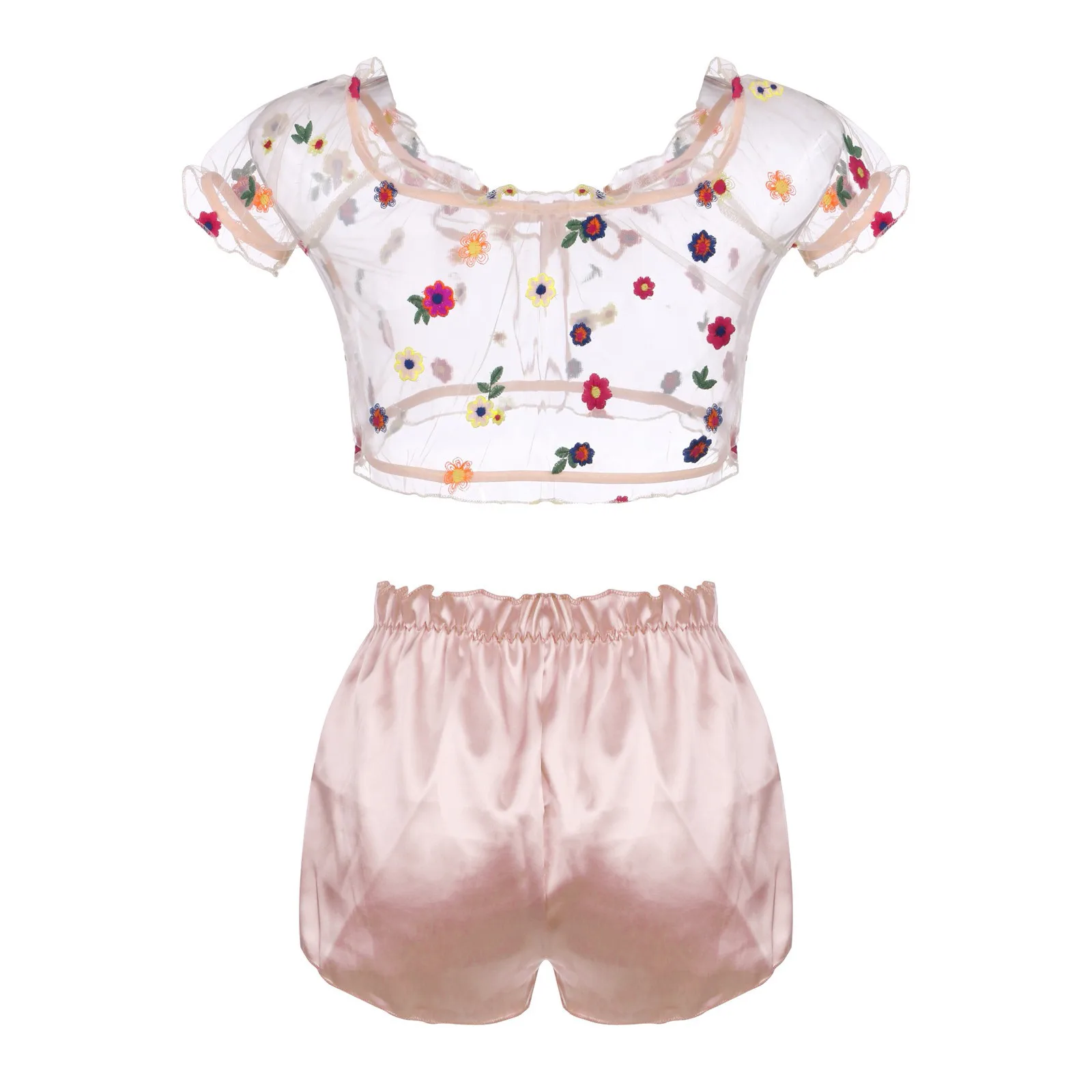 Satin Silk G-string Shorts Plus Size Women's Underwear Sexy Linger Underwear Linger Flower Embroidery Women's_voghion.com