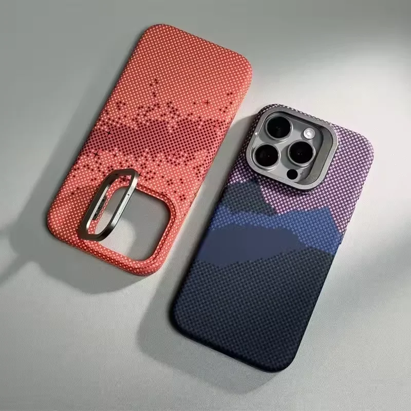 Premium Alloy Lens Stand Holder with Wireless Charging for MagSafe Phone Case - Sleek Pixel Textured Hard Back Cover