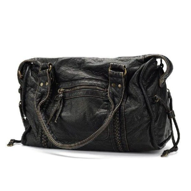 

Large Capacity Women Handbag Hot Sale High Quality Washed Pu Leather Shoulder Bag Original Design Y2k Vintage Motorcycle Bag