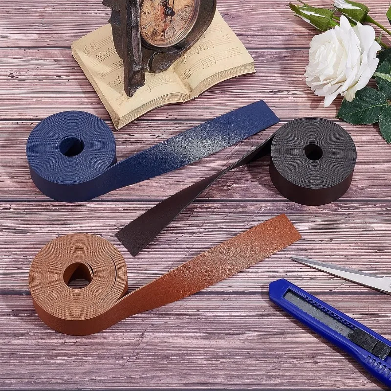 Double Sided Leather Straps 118 Inch Long Strips 1.18 Inch Wide Cowhide Leather Wrap Flat Cord for DIY Bag Belt Strap