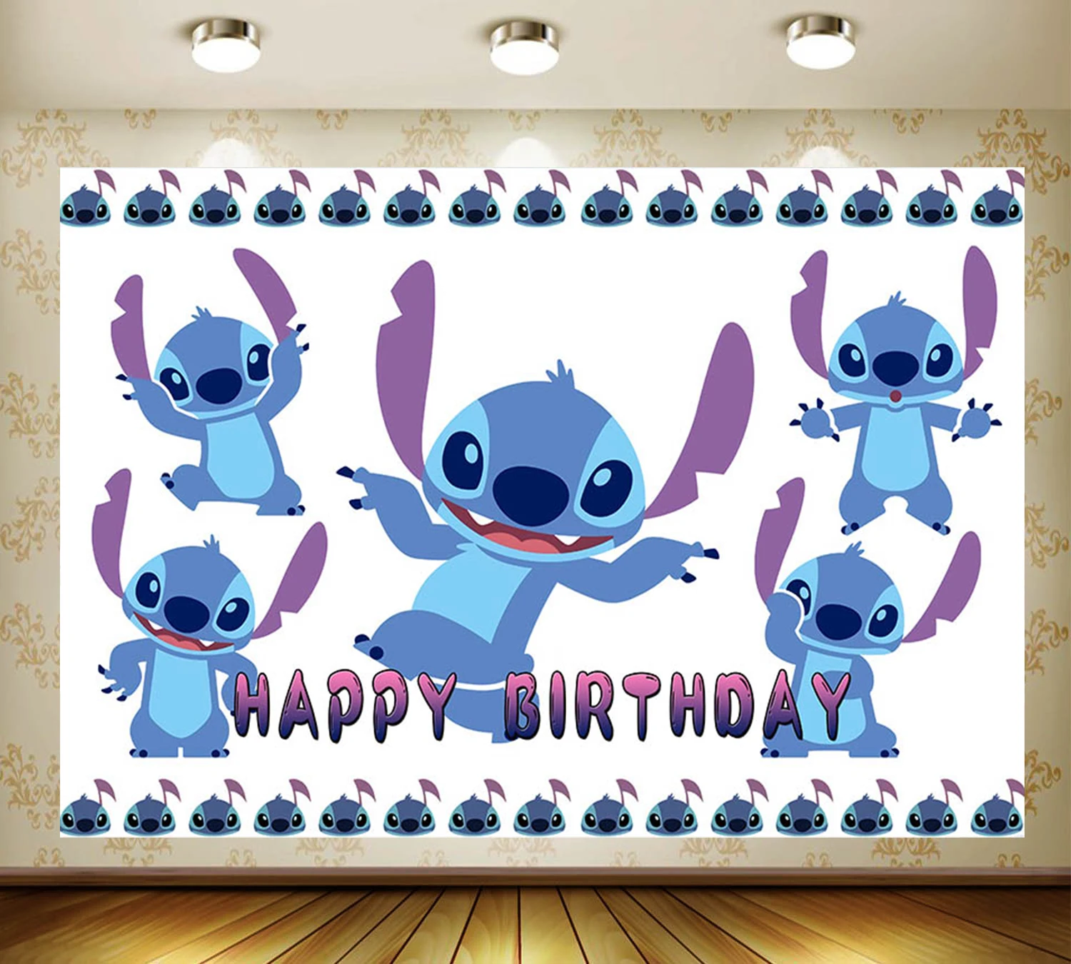 thumbnail image 1 of Fondo de fiesta con temática de dibujos animados de Lilo y Stitch, decoración para fiesta de cumpleaños de niña y niño de verano, accesorios de estudio para fotografía, 1 of 4