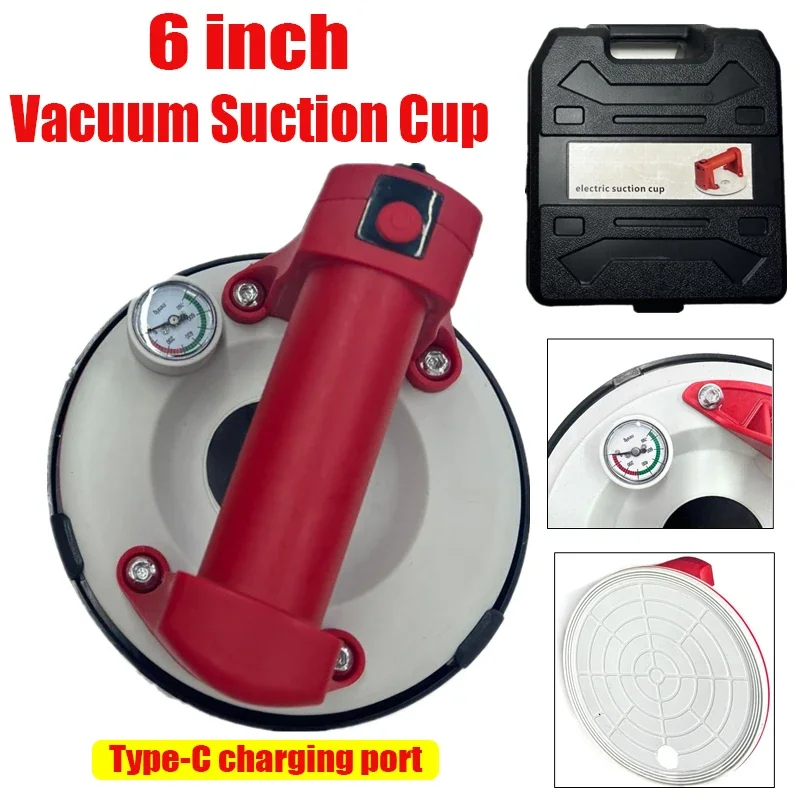 Vacuum Suction Cup Type C-USB Carrying Capacity 6 Inch Vacuum Suction Cup Heavy Duty Lifter for Granite Tile Glass Manual Liftin