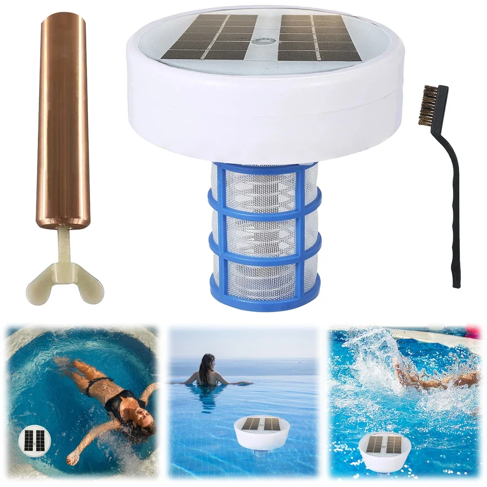 Solar Copper Pool Ionizer Automatic Pool Cleaner 85% Less Chlorine Automatic Pool Cleaner RGB LED Night Light Up To 35000 Gal