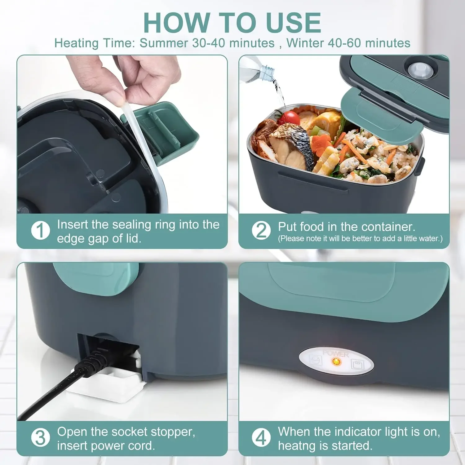 1.5 liters, 60 watts, portable electric lunch box insulation device,household or vehicle-mounted food heater - leak-proof design 5