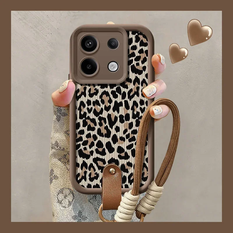 Leopard Print Shockproof Wrist Chain Case with Hang Strap Lanyard