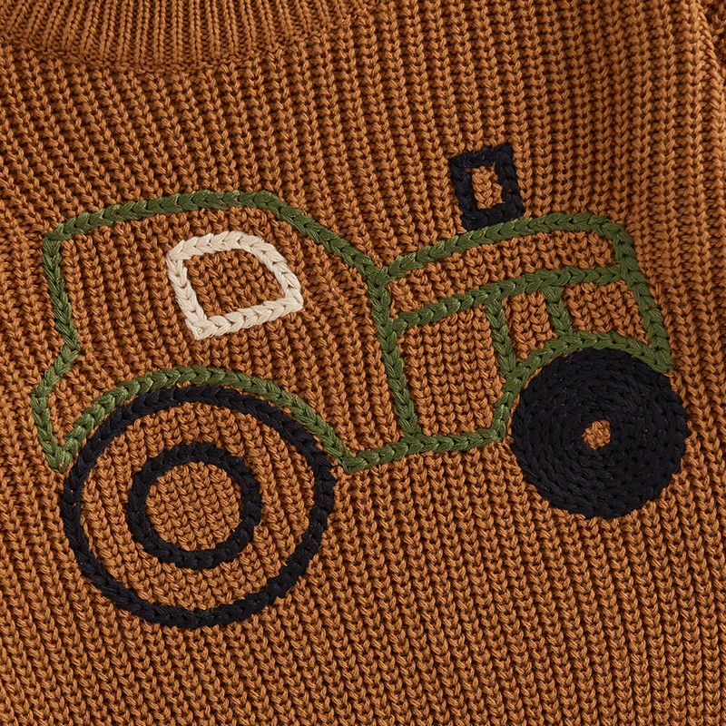 Kids Sweaters Winter Knitted Clothing Truck Embroidery Long Sleeve Baby Pullover Top Knitwear