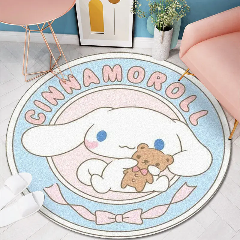 80-160cm Anime Sanrio Cinnamoroll Round Carpet Bedside Blanket Bedroom Doormat Non-slip Floor Mat Home Living Room Decor Rug 2