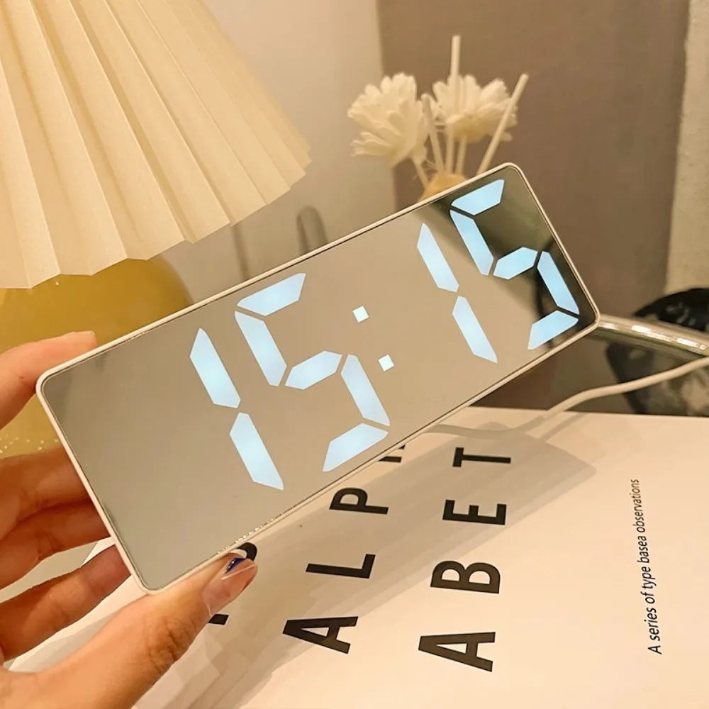 Smart Alarm Clock Bedside Table Led Alarm Clock Digital Children's Electronic Alarm Clock Curved Screen Mirror Temperature 2