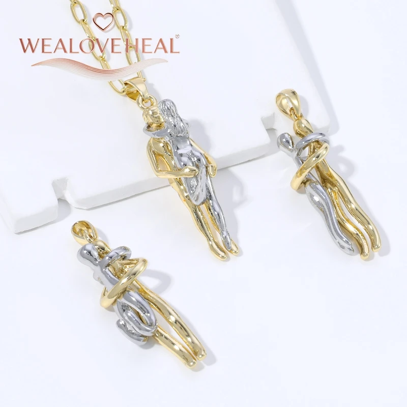 anhänger schmuck，anhänger schmuckherstellung，2er-Set 18K vergoldeter Messing-Anhänger, zweifarbiger Umarmungs-Liebhaber-Charm für DIY-Halsketten-Schmuckzubehör, Geschenk