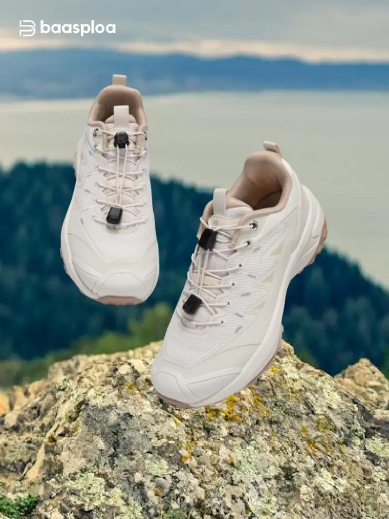 Baasploa Women Hiking Shoes Outdoor Climbing Breathable Anti-slip Sneakers Female Lightweight Mesh Elastic Buckle Walking Shoes