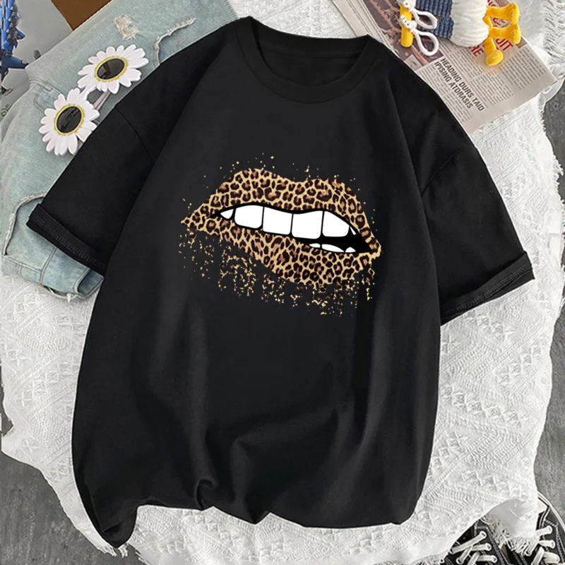 

Leopard Lip Print Breathable T-shirts Hip Hop Women Sport Short Sleeve Tshirt Summer Brand Soft Personality Camiseta Hombre