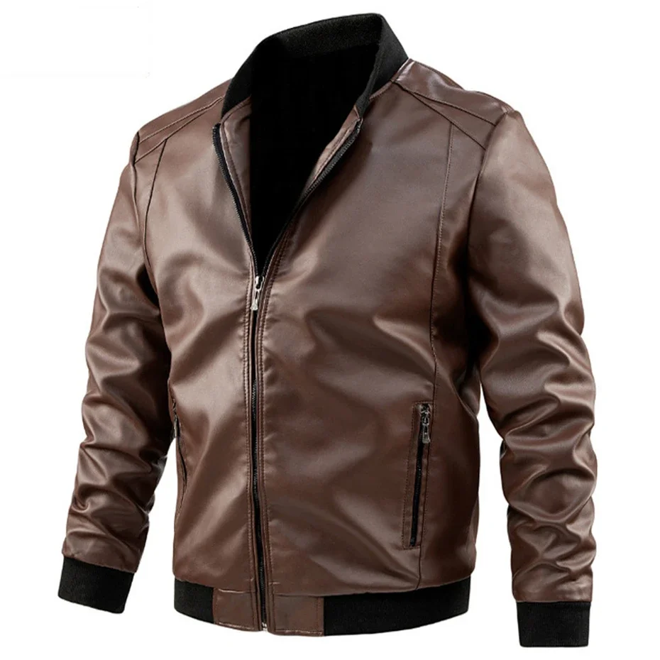 Plus Size 6XL 7XL PU Jacket Men Faux Leather Coat Casual Motorcycle Biker Coat Solid Color Leather Jackets Male Big Size 6XL 7XL 5