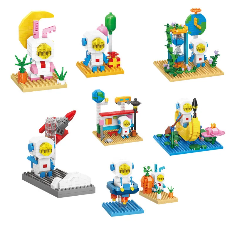 Creative Space Life Cartoon Astronaut Micro Building Blocks Rocket Holder Mini Diamond Brick Figures Giocattoli Per Bambini Regalo Di Compleanno
