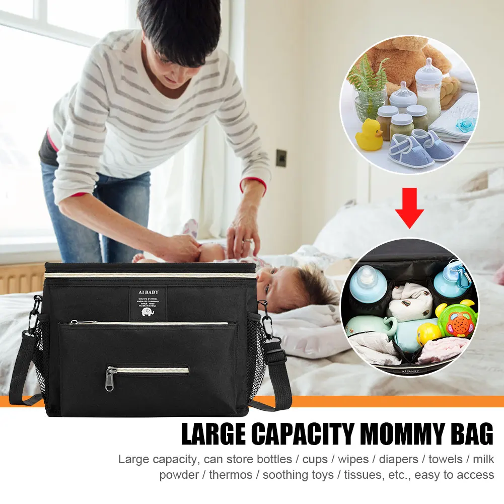 Portable Baby Stroller Bag Multilayer Diaper Storage Bag Zipper Pram