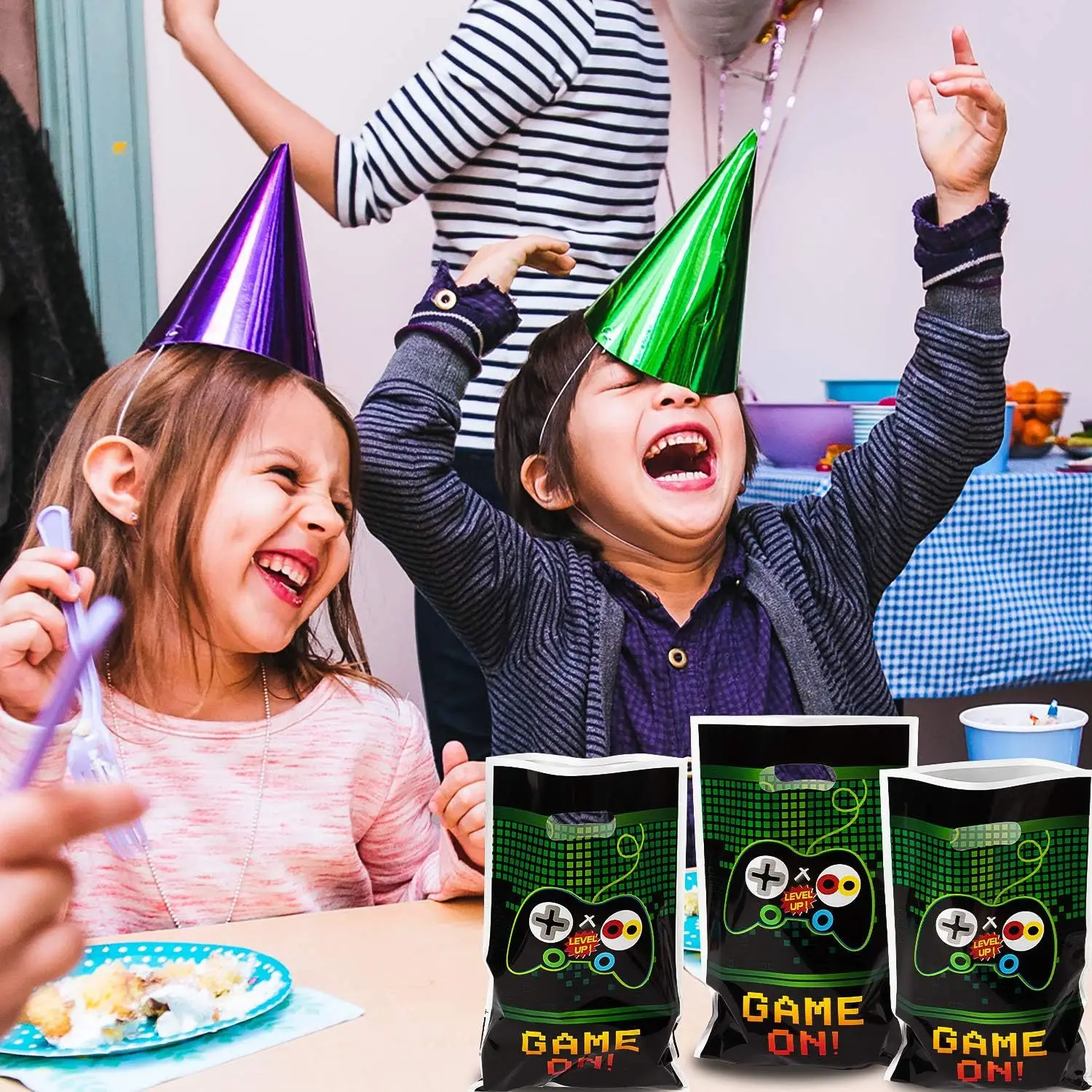 Green Video Game-Themed Party Favor Bags - Birthday & Baby Shower Decorations