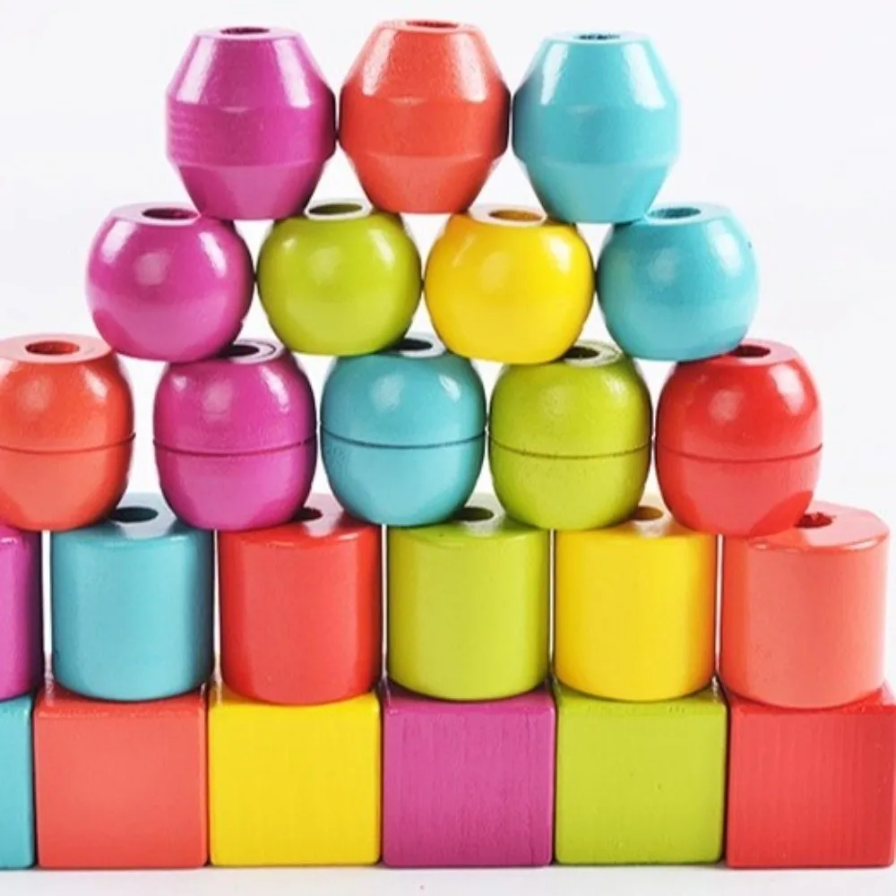 Colorful Wooden Toys Matching Game Beaded Design Color Shape Matching Puzzle Funny Wooden Material Colorful Beaded