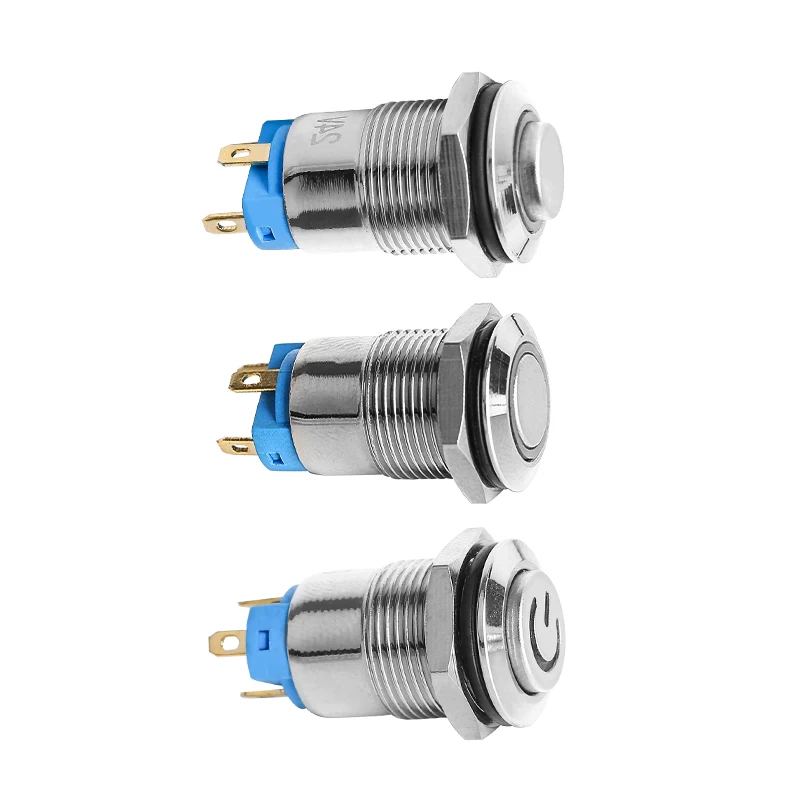 12MM 1pc Small Push Button Switch Led On/Off Sockets Metal Start Stop 6V/12v/24V/220V Momentary Electric Car Motorcycle latching