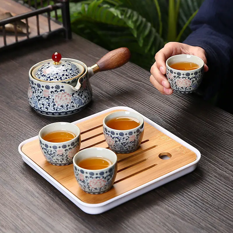 アウトドア茶器 19 スタイル中国カンフー茶セット旅行茶セットセラミック