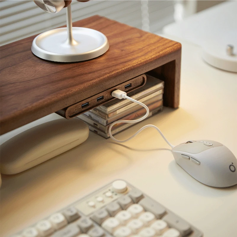 North American Black Walnut USB Splitter Multifunction 1-to-4 Computer Heighten Rack Accessory Office Extension Versatile Hub