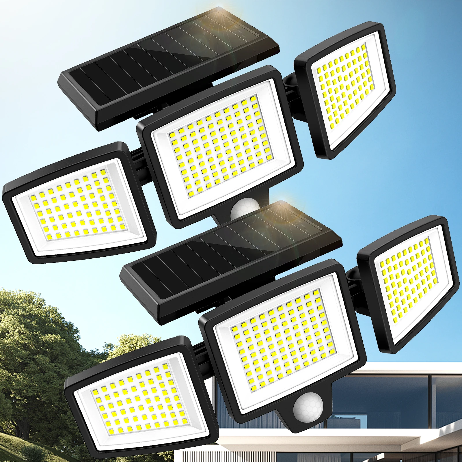 (3/2/1 Pack) 3-Head Solar Outdoor Light, Motion Sensor Security Light with Wireless Remote 1