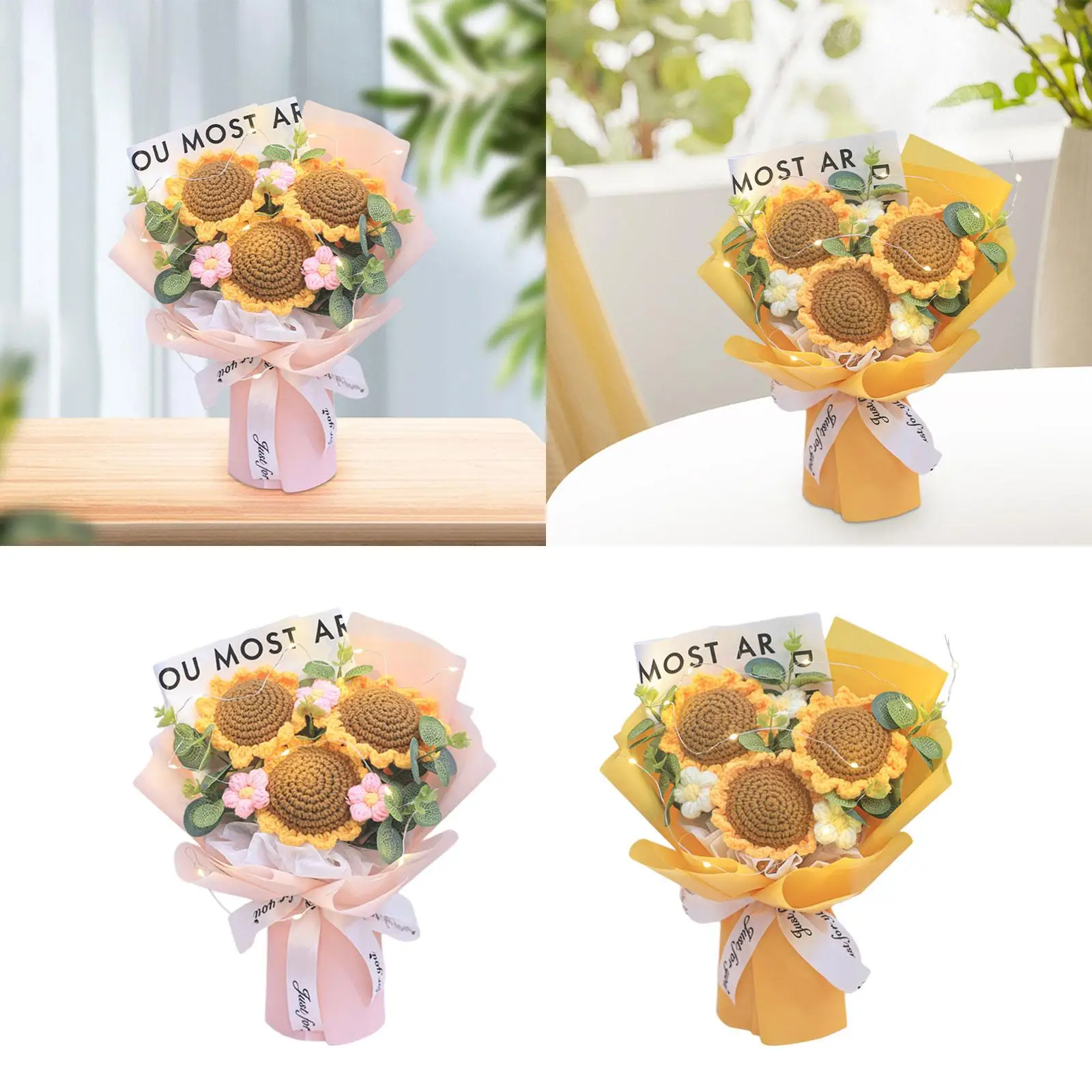 LED 크로셰 꽃 부케, 테이블 센터피스, 발렌타인 데이용 인조 꽃