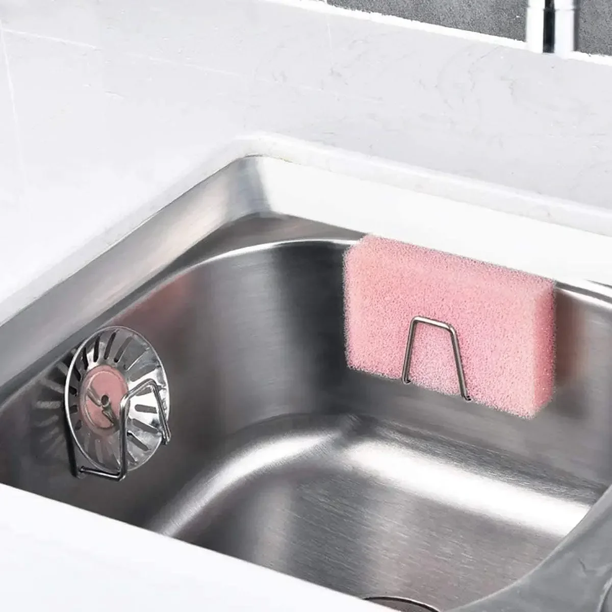 Kitchen Sink Sponges Hooks Pot Lid Holder Stainless Steel Wall Self Adhesive Drain Fast Drying Rack Household Storage Organizer 3